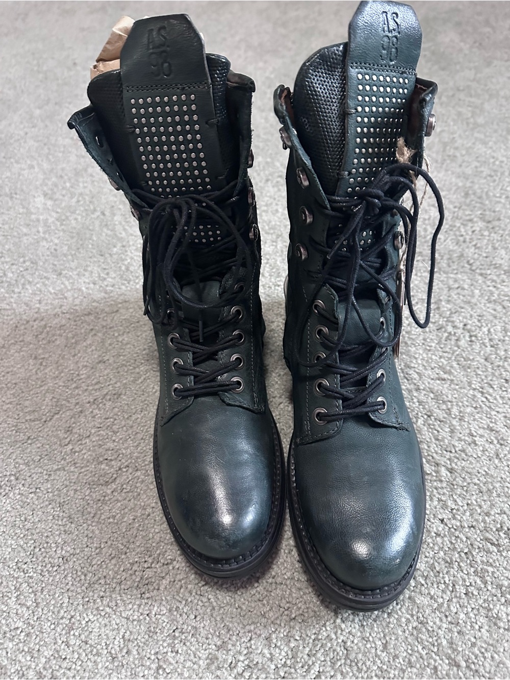 A.S.98 Women's Lace-Up Combat Boots in Dark Green/Black